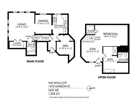 Floor plan for 2 beds, 2 baths, 1325 sqft